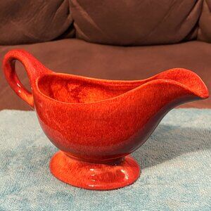 VTG 1930's Gladding McBean Gravy Boat-Terracotta Orange Drip Glaze-USA-9"D-EUC